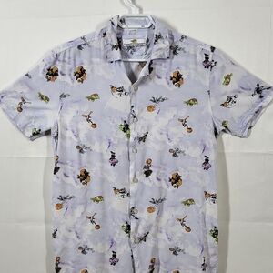 Men's Short-Sleeve Light Purple Button-Down Shirt- Space Jam Caracters